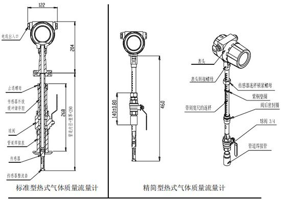 DN20熱式氣體質量流量計插入式結構圖